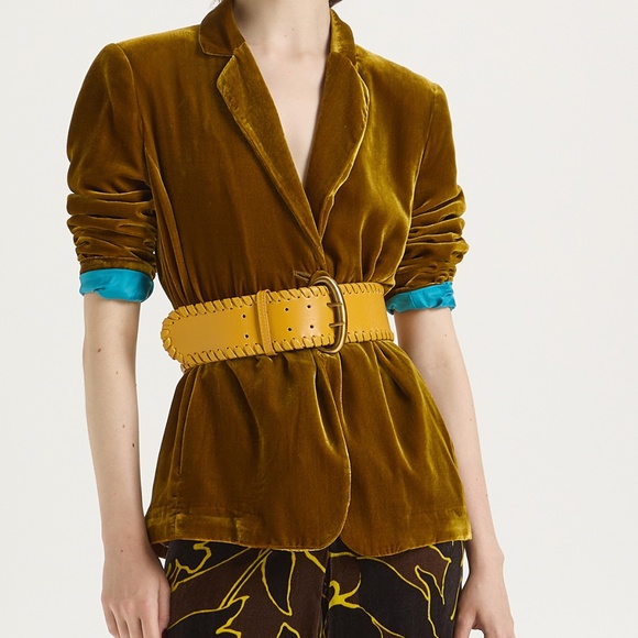 NWOT olive-green silk velvet blazer - Picture 3 of 7